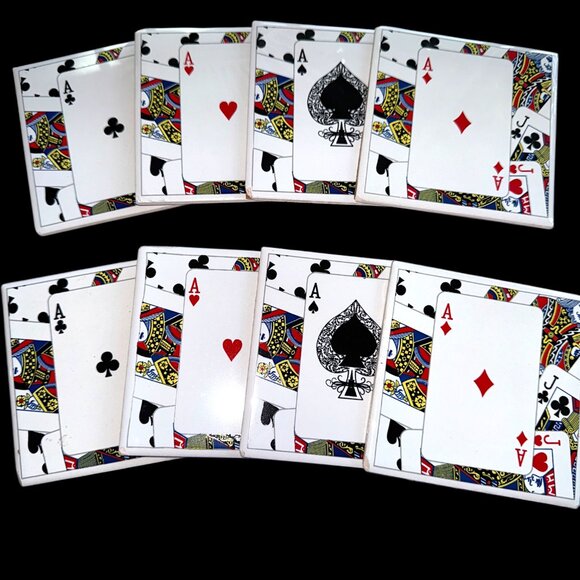 Set 8 Ceramic Tiles Coasters Playing Cards Ace of Spade Hearth Club Diamond READ - Picture 1 of 9